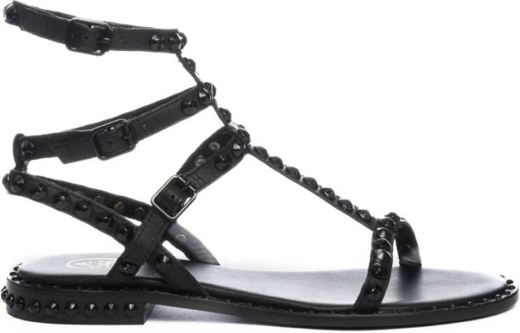 Ash Modieuze Leren Platte Sandalen voor Dames Zwart Dames