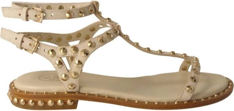 Ash Gouden Studs Ivoor Leren Sandalen Beige Dames