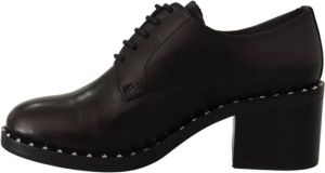 Ash Zwart lederen blok midden hakken veter studs schoenen Zwart Dames