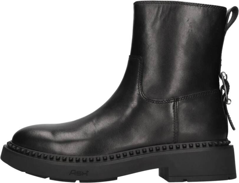Ash Zwarte leren enkellaars met rits Black Dames