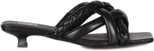 Ash Leren Vierkante Neus Lage Hak Sandalen Black Dames