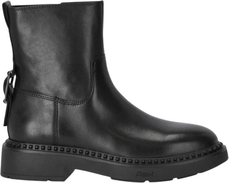 Ash Zwarte leren enkellaars met rits Black Dames