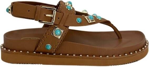 Ash Marron Leren Sandalen met Turkoois en Gouden Accenten Brown Dames