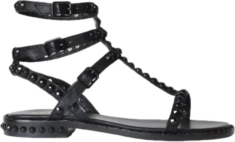 Ash Modieuze Leren Platte Sandalen voor Dames Zwart Dames