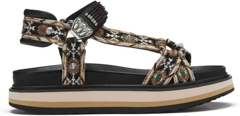 Ash Zwarte sandalen met Azteekse geïnspireerde borduursels en stud-details Black Dames