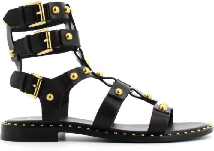 Ash Zwarte en Gouden Leren Platte Sandalen voor Vrouwen Zwart Dames - Foto 5