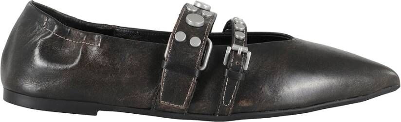 ASH Studded Ballerina in Zwart Leer