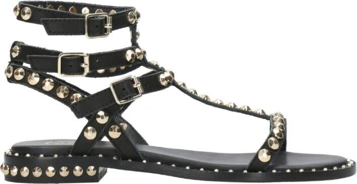 ASH Studded Zwarte Leren Enkelband Sandalen