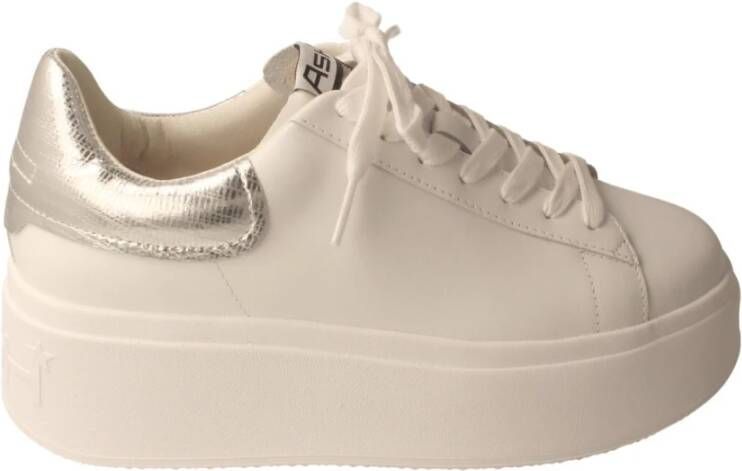 Ash Witte leren damessneakers met zilveren hiel detail White Dames