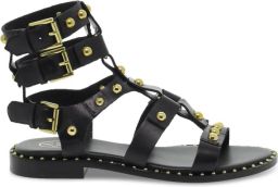 Ash Zwarte en Gouden Leren Platte Sandalen voor Vrouwen Zwart Dames