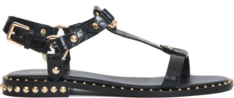 ASH Zwarte Krokodillenprint Platte Sandalen