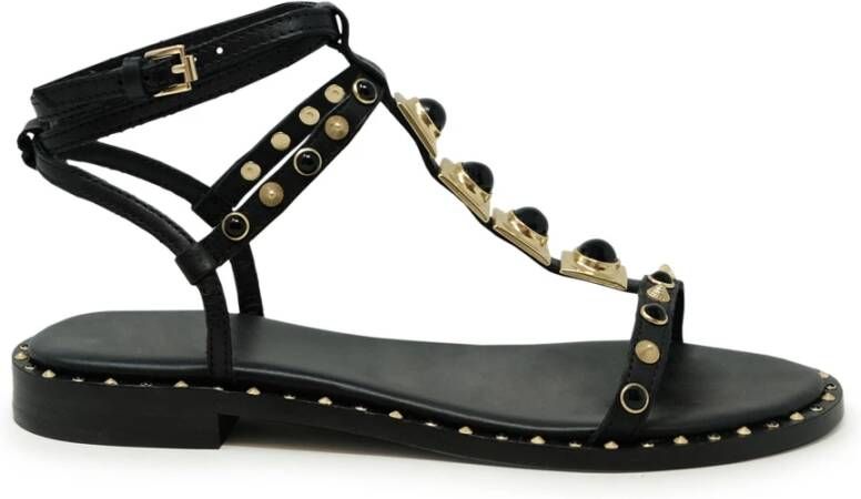 Ash Zwarte Leren Ballerina Sandalen Ss24 Black Dames