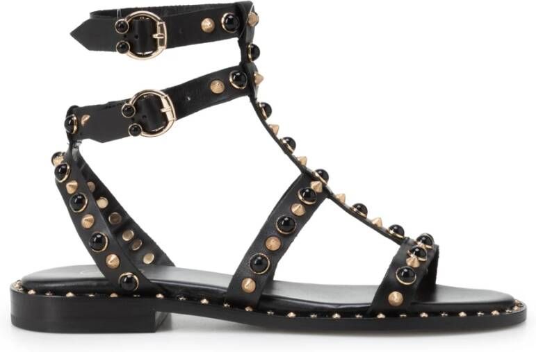 Ash Zwarte Leren Enkelband Sandalen Black Dames