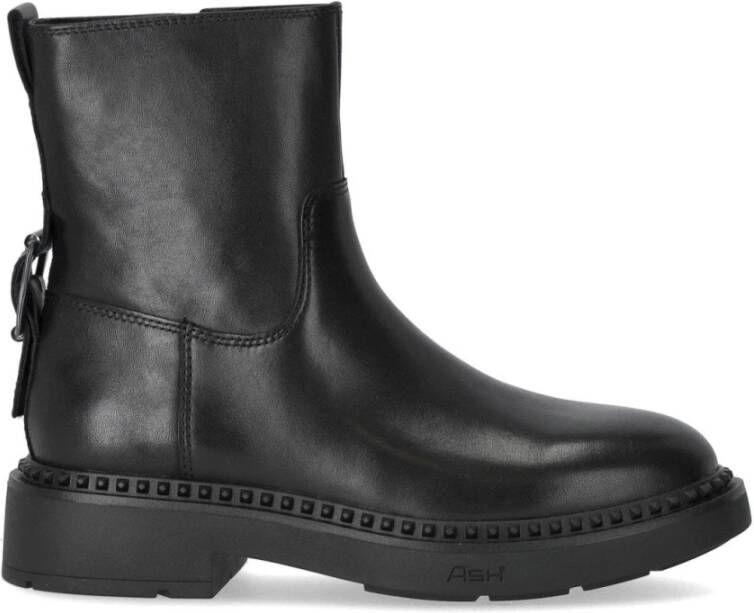 Ash Zwarte leren enkellaars met rits Black Dames