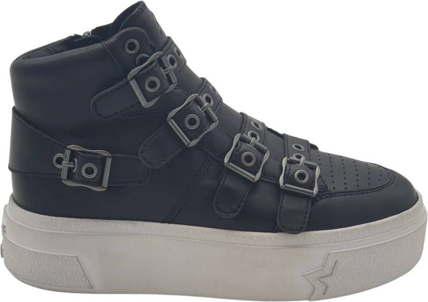 ASH Zwarte leren sneaker laars met metalen banden en gespen