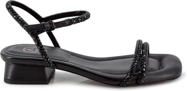 Ash Zwarte leren tubulaire sandalen met vierkante neus Black Dames