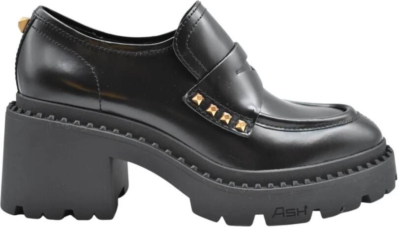 Ash Zwarte platte schoenen met Nelson Stud Gold Sun Polish Calf Black Dames