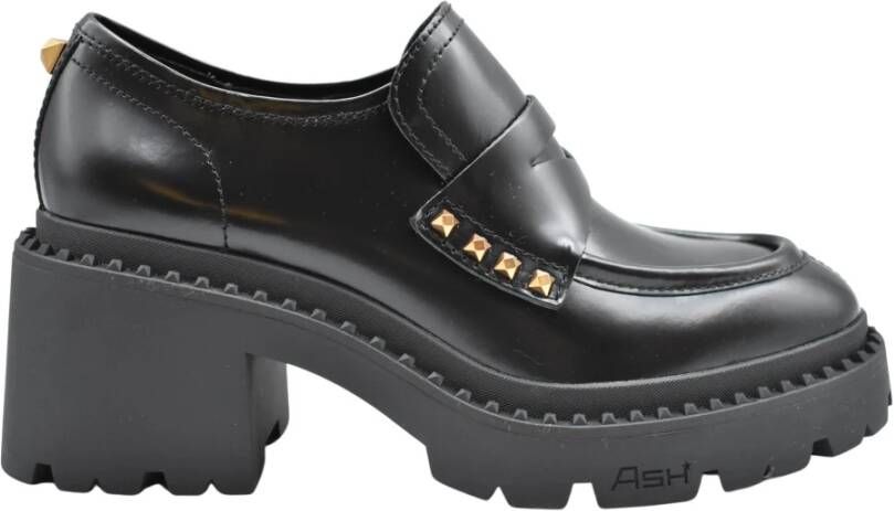 Ash Zwarte platte schoenen met Nelson Stud Gold Sun Polish Calf Black Dames