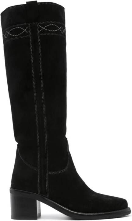 ASH Zwarte Suède Kniehoge Laarzen met Amandel Teen