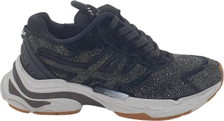 Ash Zwarte Velvet en Strass Sneaker Black Dames