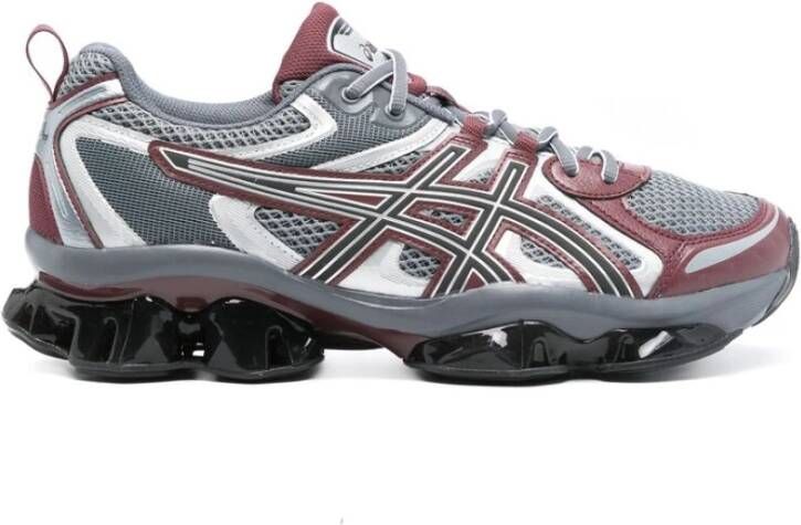 Asics Grijze Mesh Sneakers met Bordeaux Accenten