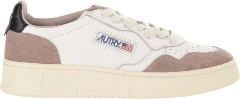 Autry Vintage-geïnspireerde leren sneakers met iconische groene hak Beige Dames