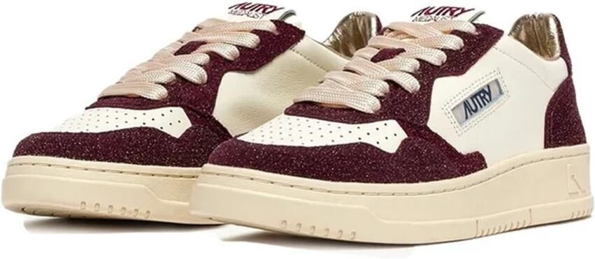 Autry Bruine Glitter Lage Sneakers Wit Leer