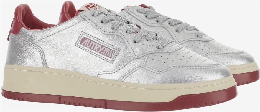 Autry Lage Leren Sneakers Unisex Zilver Rood
