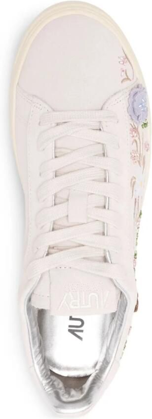 Autry Witte Leren Sneakers met Bloe borduursel