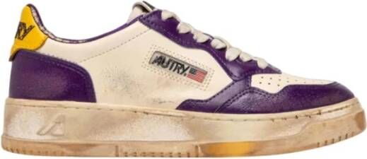 Autry Vintage Witte Sneakers Geel Paarse Rand Purple Heren