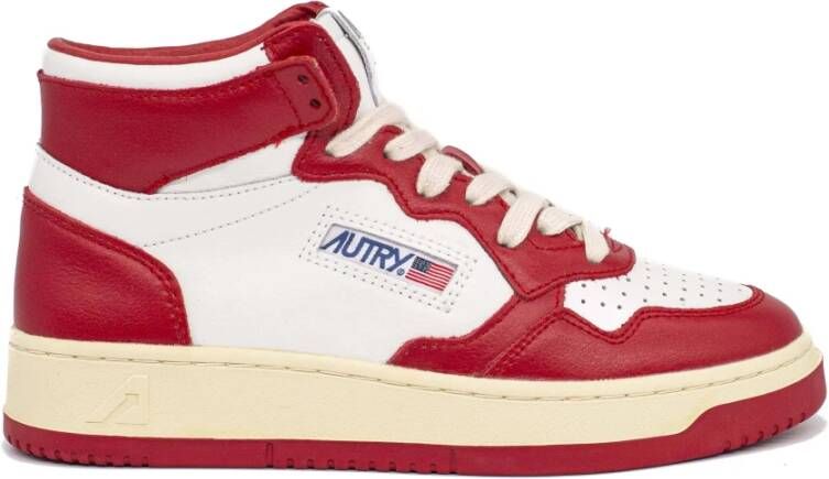Autry Rode en witte mid-top sneakers Rood Dames