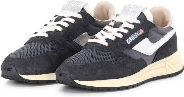 Autry Blauwe Nylon Sneaker met Velours en Leren Inzetstukken