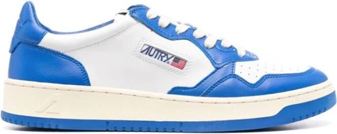 Autry Lage Leren Sneakers in Vintage Stijl Prins Blauw Multicolor