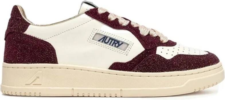 Autry Bruine Glitter Lage Sneakers Wit Leer