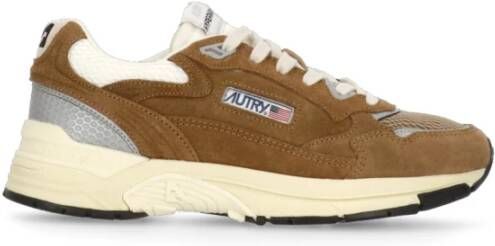 Autry Bruine leren sneakers met techstof