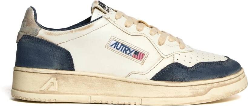 Autry Vintage Leren Sneakers Wit Blauw Zilver Multicolor Heren