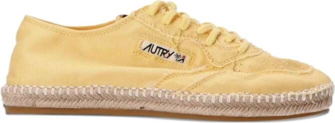 Autry Gele Zijde & Nylon Platte Schoenen