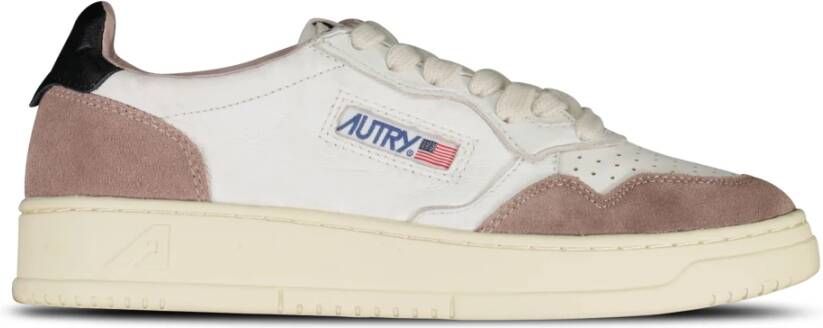 Autry Vintage-geïnspireerde leren sneakers met iconische groene hak Beige Dames