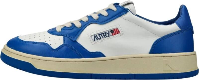 Autry Lage Leren Sneakers in Vintage Stijl Prins Blauw Multicolor