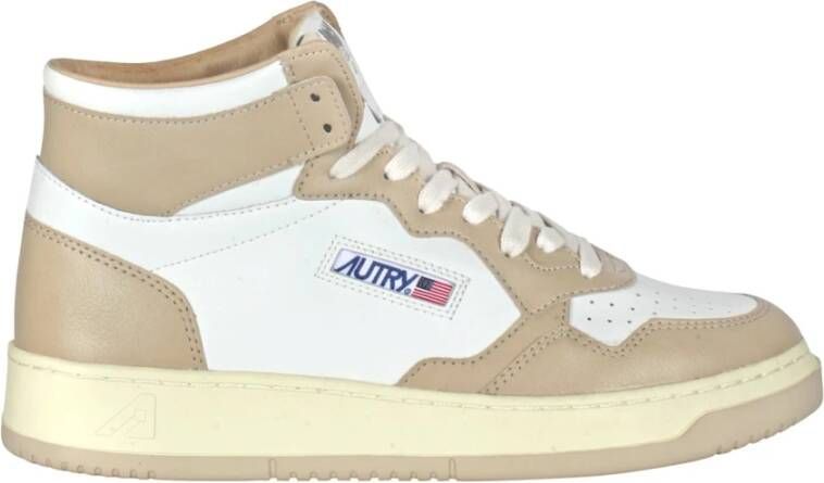 Autry Hoge Top Leren Sneakers Medalist Beige Dames