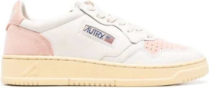 Autry Witte Leren Sneakers met Roze Su?de Inzetstuk Wit Dames