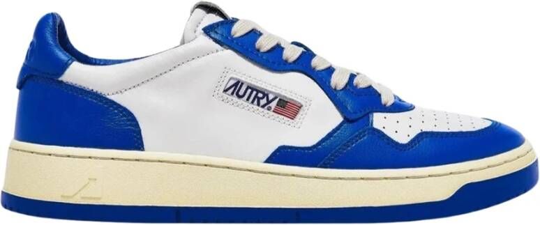 Autry Lage Leren Sneakers in Vintage Stijl Prins Blauw Multicolor