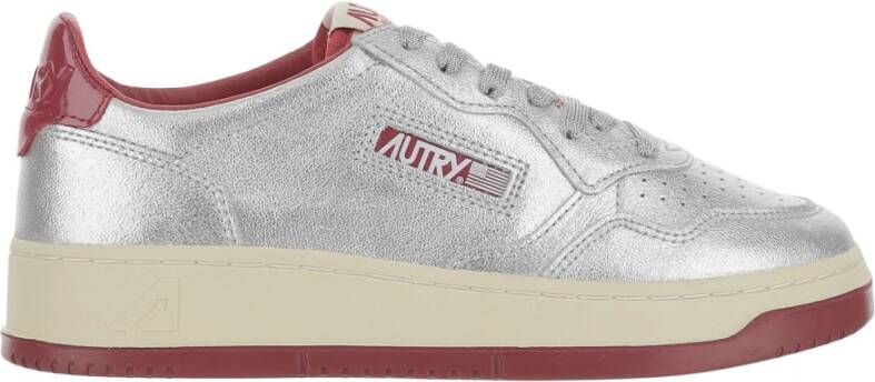 Autry Lage Leren Sneakers Unisex Zilver Rood
