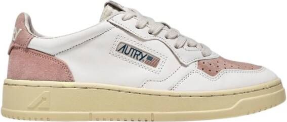 Autry Vintage Lage Leren Suede Sneakers Wit Koraal Multicolor