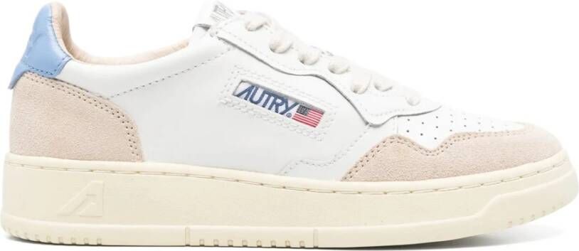 Autry Lage Medalist Leren Suède Sneakers Wit DrBlue
