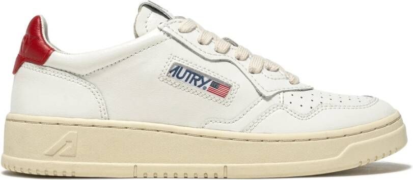 Autry Lage Top Leren Sneakers in Wit Rood