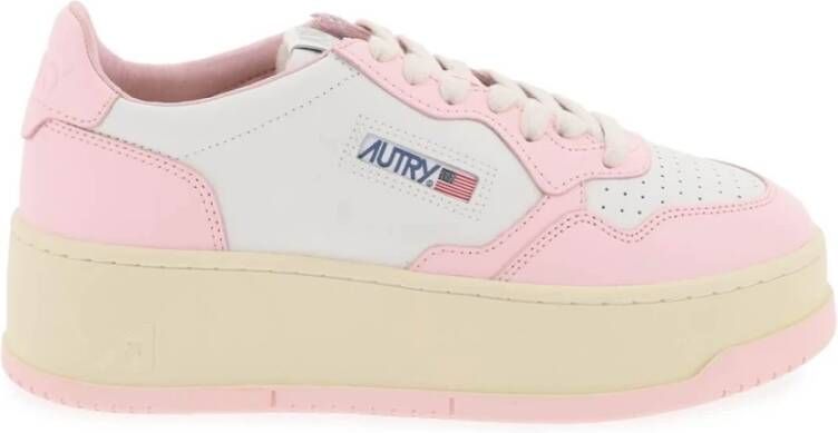 Autry Leren lage sneakers met geperforeerde neus Pink Dames