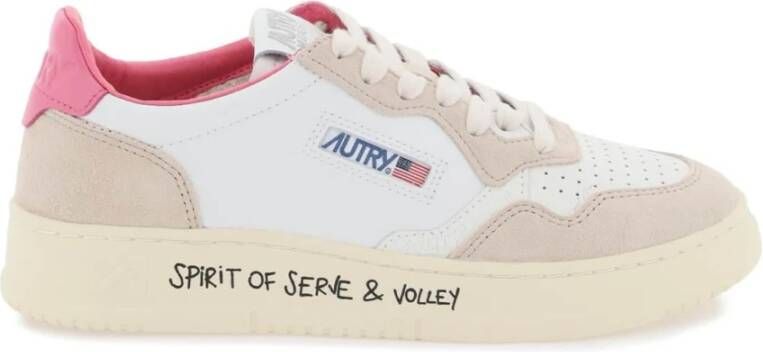 Autry Vintage Stijl Lage Top Leren Sneakers in Wit Zand Roze White Dames - Foto 6