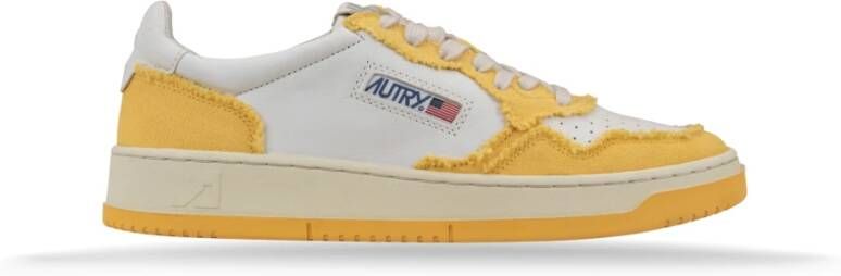 Autry Leren Stoffen Sneakers Ronde Neus Geperforeerd Yellow Heren