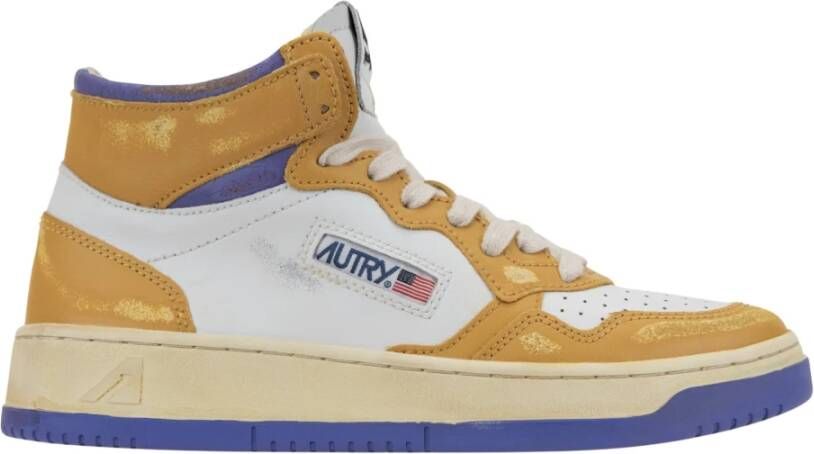 Autry Leren Vetersneakers Vintage Stijl Yellow Dames